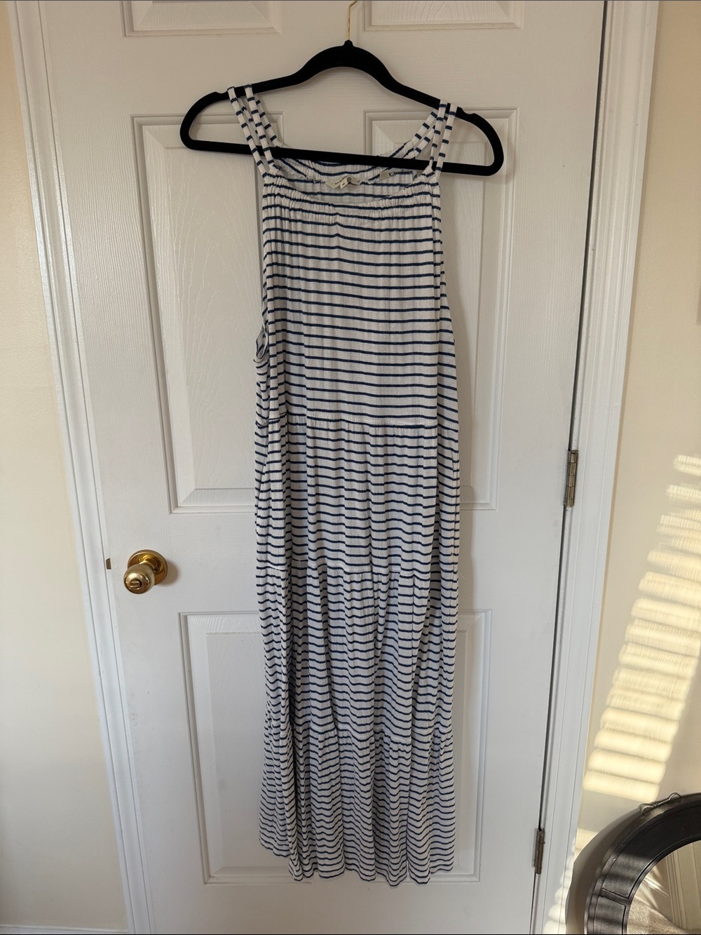 Striped Tiered Sleeveless Maxi Dress - Navy and White